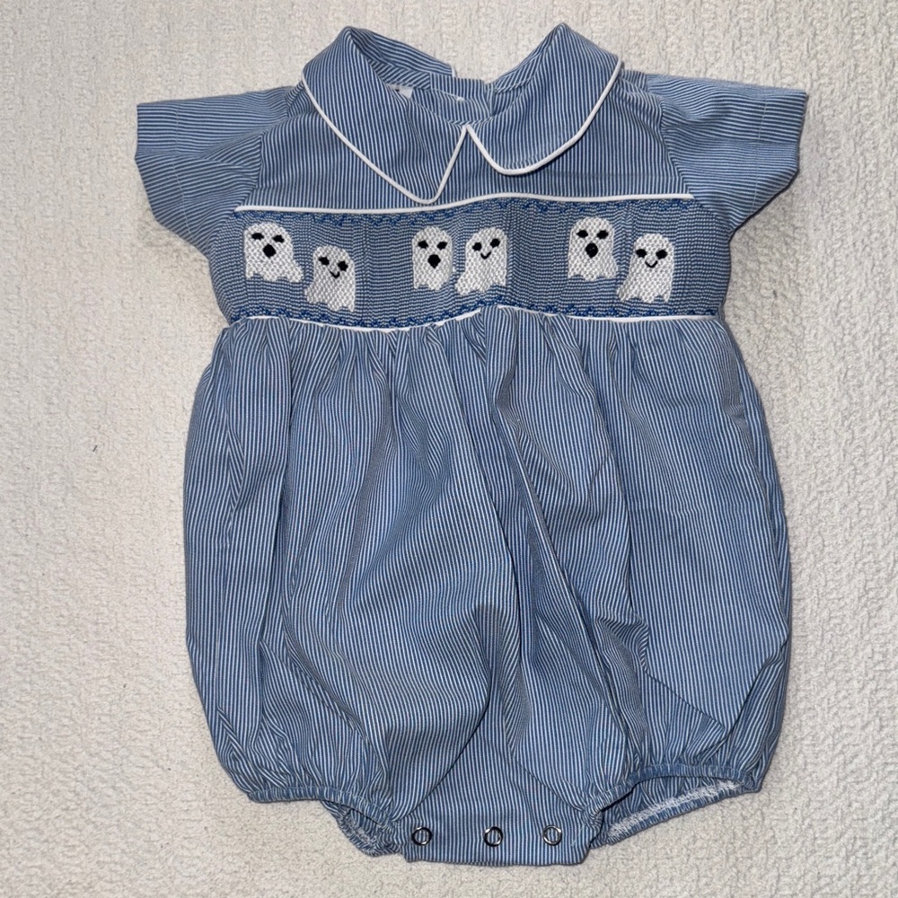 Ruth and Ralph Blue Halloween Ghost Smoked Romper for Baby Boy/Girl